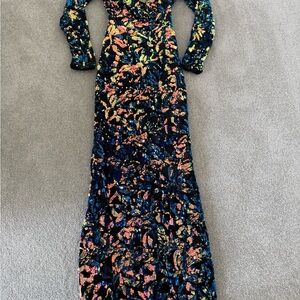 Fashion Nova Blue and Orange Bodycon Dress with Sweetheart Neckline